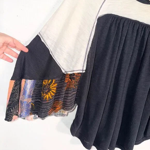 Free People We The Free Oversized Patchwork Top Batwing Boho Oversized XS - Picture 3 of 9